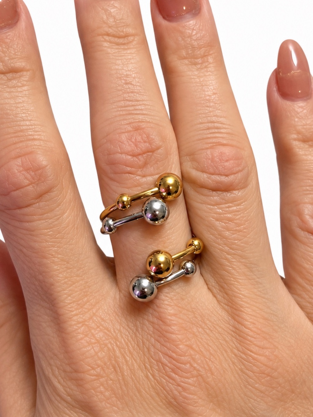 Two-Tone Gold & Silver Adjustable Ball Ring
